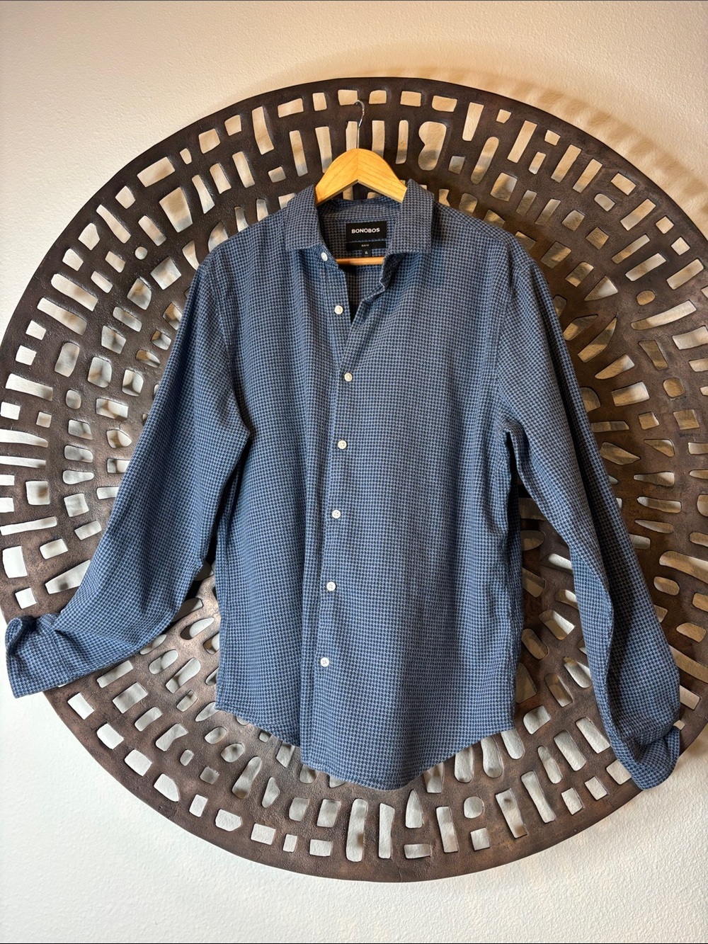 🖤 Navy Micro Check Button-Down Shirt XL Slim Fit Cotton Bonobos 🖤